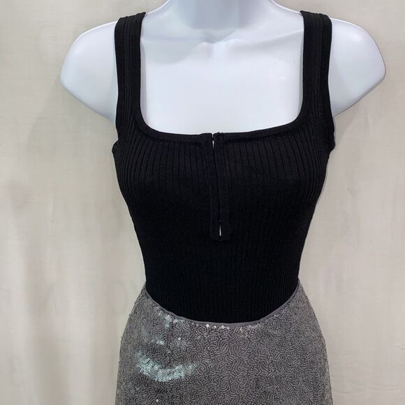 Guess Kaylee Black Square Neck Ribbed Bodysuit With Hook & Eye Front V-Neck M - Picture 6 of 16